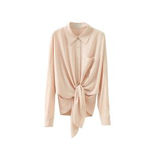 【到手179元】醋酸面料微缎面宽松廓形衬衫设计感打结上衣衬衣女