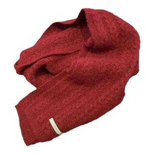 2025冬含羊毛安格拉红针织围巾女高级感加厚保暖防寒骑车围脖披肩