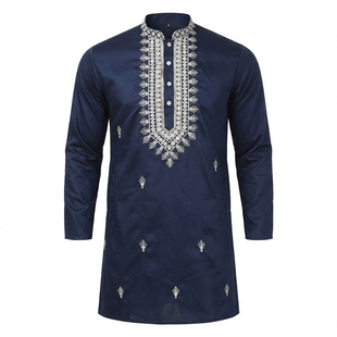 印度进口男装新款服饰民族风传统丝绵刺绣中长款上衣薄款多款多色