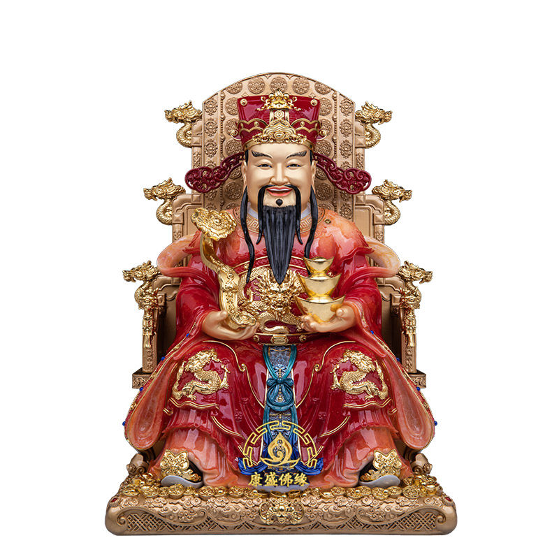 汉白玉彩绘比干财神招财摆件