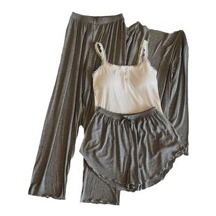 带胸垫睡衣女春夏秋冬季纯欲风吊带短裤套装薄款纯色莫代尔家居服