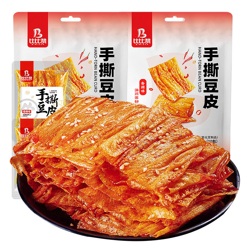 比比赞手撕豆皮大辣片老式辣条怀旧麻辣味小零食小吃网红休闲食品