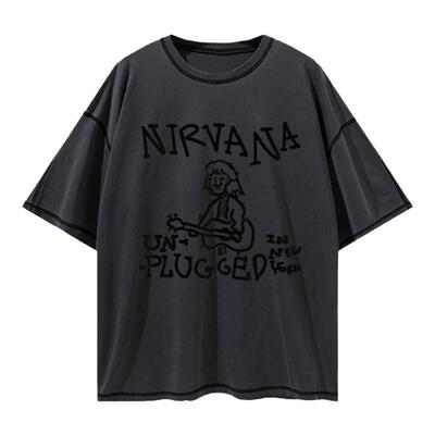 Nirvana复古水洗做旧摇滚短袖T恤