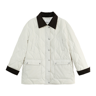 【商场同款】X--MOOM2025冬季新款巴恩风灯芯绒拼接羽绒服外套女