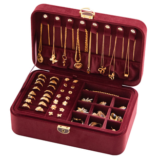 带锁黄金首饰收纳盒高档精致大容量绒布丝绒耳饰品首饰盒2026新款