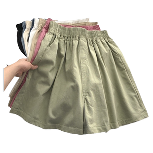 超火cec纯棉松紧腰阔腿裤女夏韩版宽松高腰外穿居家运动休闲短裤
