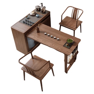 新中式实木阳台茶桌椅组合现代简约小户型多功能可伸缩烧水泡茶台