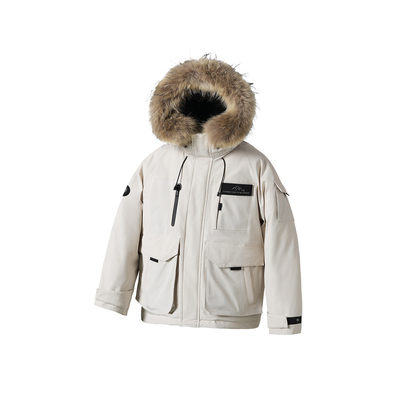 南乙90白鸭绒5.0派克服男女同款冬季貉子毛领情侣羽绒服外套55033