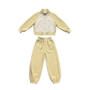 小童木 俏皮柠檬黄女童运动套装冬季新款中大童棉服外套束脚卫裤