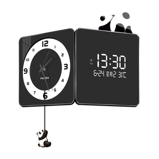 熊猫转角时钟简约客厅双面拐角挂钟2026新款万年历电子钟表挂墙