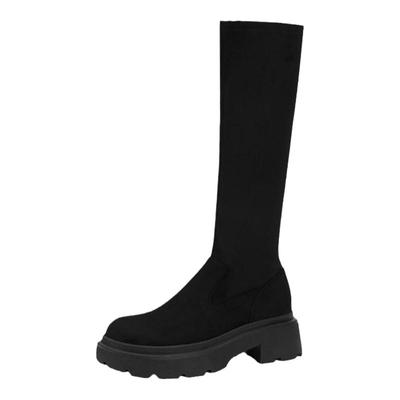 绒布弹力靴厚底长靴复古百搭