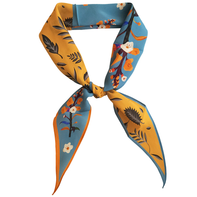 中国风春秋真丝小丝巾印花菱形巾