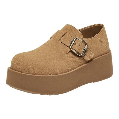 百丽千层可颂厚底全包勃肯鞋冬新款加绒乐福单鞋雪地靴E4S1DCM5