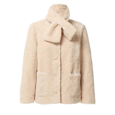 围巾领宽松短款保暖羊羔毛外套