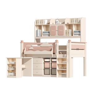 实木半高床衣柜一体儿童床带书桌女孩卧室粉色架子床小户型单人床