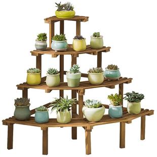 实木花架子置物架阳台客厅落地式多肉铁艺花盆托架阶梯式植物户外