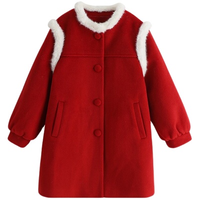 儿童红色中长款加厚洋气夹棉外套