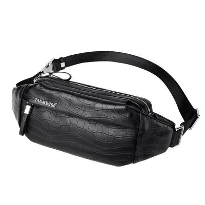 tanmesso真皮男士腰包多功能锁扣牛皮胸包单肩斜挎小背包潮男包