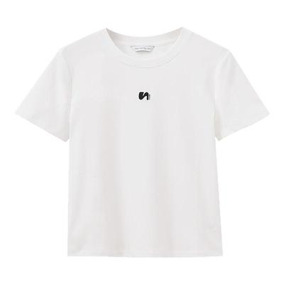 水云间正肩短袖T恤女短款圆领上衣显瘦半袖简约百搭2025夏季新款