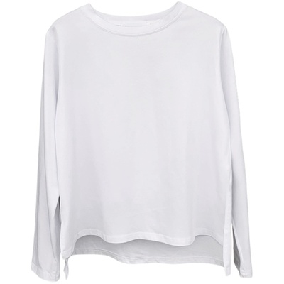 纯白色长袖t恤女棉质外穿开叉