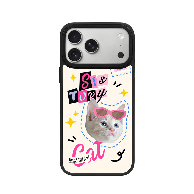 sistory 墨镜猫咪 甜酷粉嫩可爱创意英文防摔抗震全包镜面适用iPhone17promax16 15唯美小清新少女心