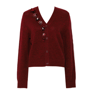 DPLAY秋季通勤深红v领针织衫马海毛羊毛混纺针织开衫上衣女