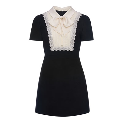 ROCHAROMA2025秋冬 花边娃娃领蝴蝶结短袖连衣裙