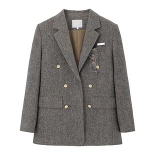 REVAN芮范知性眼镜西装式钢花呢大衣RM90302009