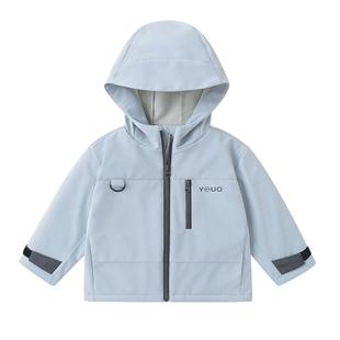 右欧男童女童连帽加绒外套户外儿童防风防水上衣秋冬季新款童装