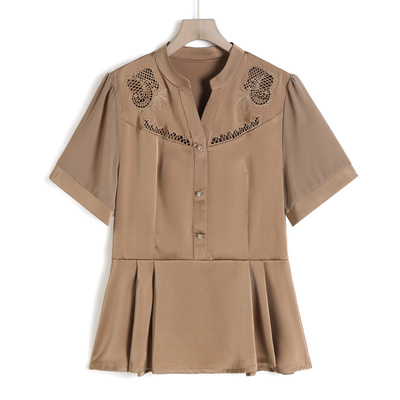 中年女士短袖t恤2025夏季新款妈妈雪纺小衫中老年人衣服国风套装