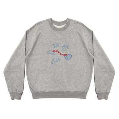 呼吸放松烘焙食物印花圆领卫衣