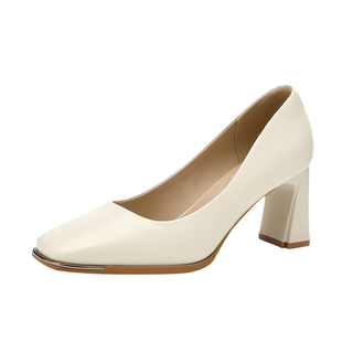 达芙妮方头气质高跟小皮鞋女款2026春季新款配裙子浅口粗跟高跟鞋