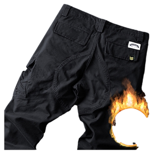 YEZOE加绒加厚黑色多口袋工装裤子宽松直筒男士休闲裤男款冬季新