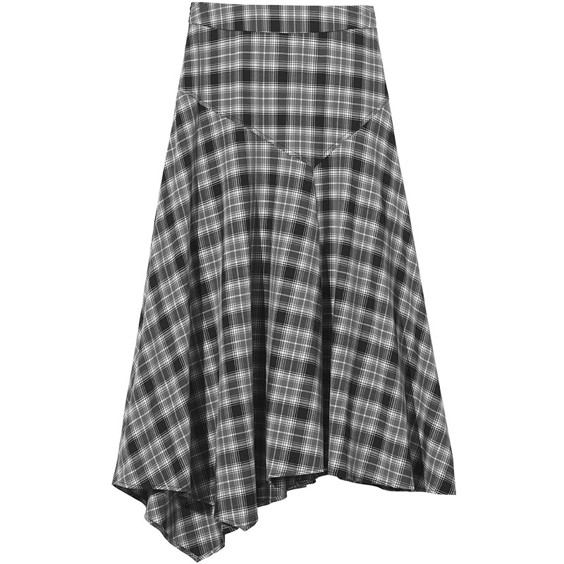热风女士格纹半身裙2026年夏季新款设计感显瘦不规则松紧腰半裙