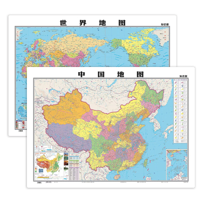 2026年新版中国地图和世界地图 107x75厘米 学生专用版 覆膜防水白板笔可擦写大尺寸墙面墙贴装饰画 办公室家庭客厅贴图