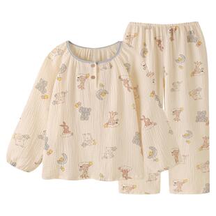 「加倍蓬松」小动物纯棉纱布睡衣女春秋2026年新款长袖宽松家居服