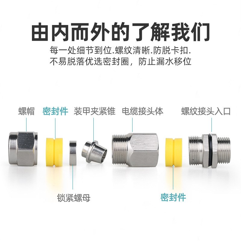不锈钢铠装防爆填料函 双密封格兰头 M20电缆密封接头 G1/2葛兰头