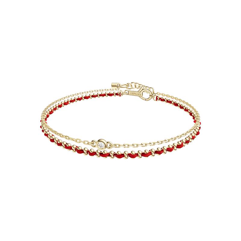 【自营】HEFANG Jewelry/何方珠宝萌趣新年系列 编织红绳双层手链