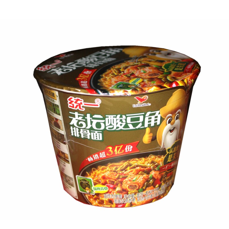 统一酸豆角排骨面桶装泡面