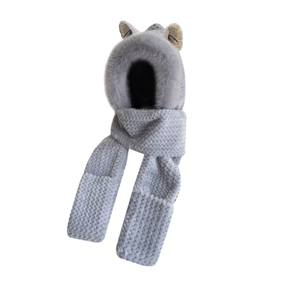 帽子女秋冬季围巾一体女2025新款保暖毛绒手套防寒三件套可爱连帽