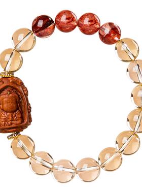 高端黄水晶手串精雕宝宝佛五行喜土生金旺财运盘玩男士手链送男友