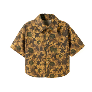 砚台家男童复古港风短袖衬衫2025夏新款半袖宝宝花衬衣儿童上衣潮