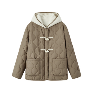 森马棉服女仿羊羔毛马甲防水轻薄棉衣牛角扣冬新款宽松文艺两件套