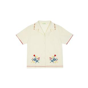 LLANO花卉刺绣衬衫棉质重工复古浪漫古巴领宽松外搭上衣衬衣女夏