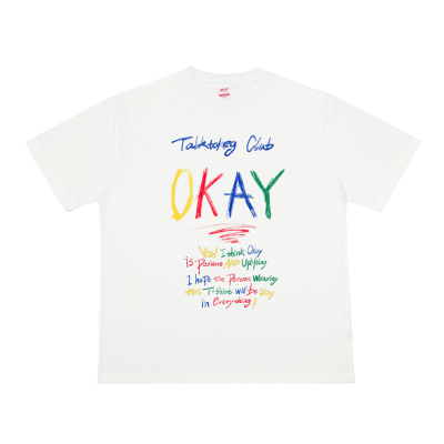 Talktokey(TTO) 万事ok 美式趣味 白色重磅纯棉宽松短袖T恤男女
