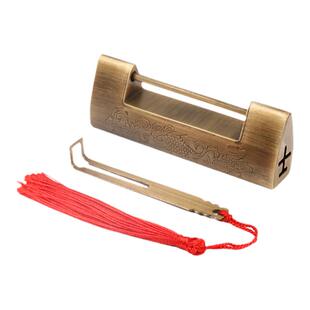 纯铜木箱挂锁刻花铜锁横开挂锁复古老式锁头结婚礼物红木顶箱柜铜