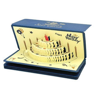 复古蛋糕红包长条多卡位灯光生日立体贺卡创意主题手写送家人礼物