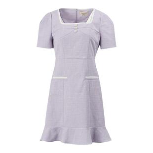 【绽放的许开心】CISSONNE赛颂香风花呢法式浪漫方领粉紫色连衣裙