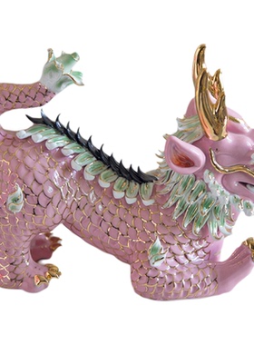 手工陶瓷祥瑞粉龙摆件龙来运转