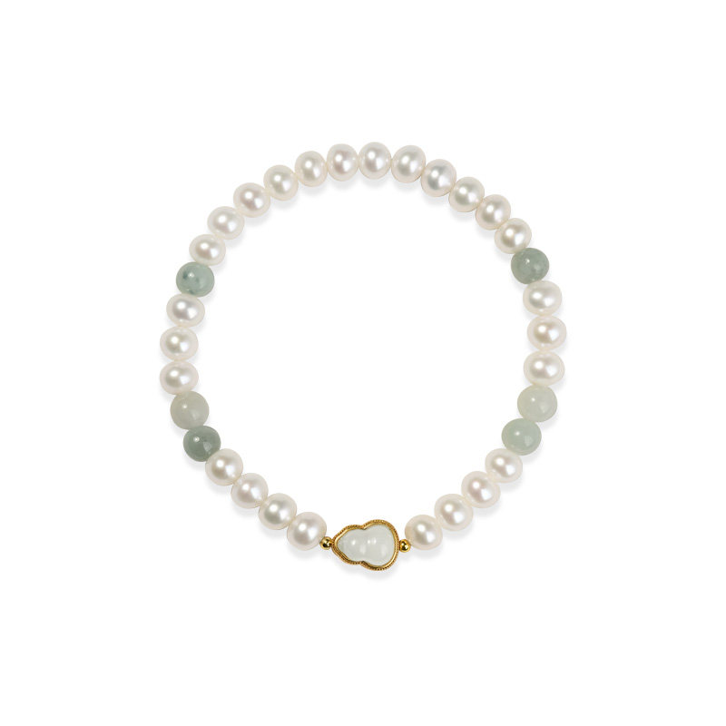 京润珍珠 碧安925银淡水珍珠手链5.0-6.0mm近圆形白色珠宝礼物女D